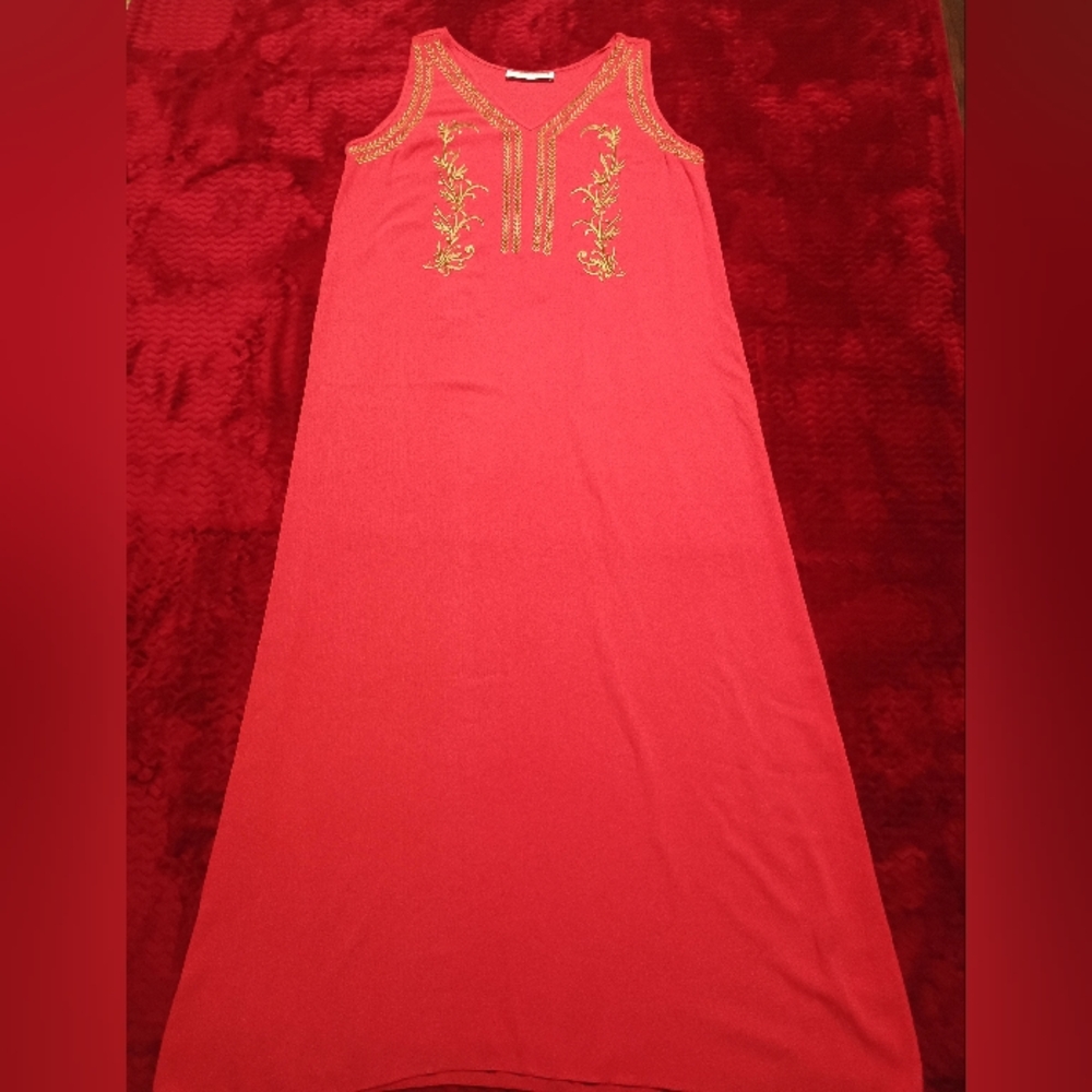 Embellished Red and Gold Halter Maxi Sundress - Picture 2 of 5